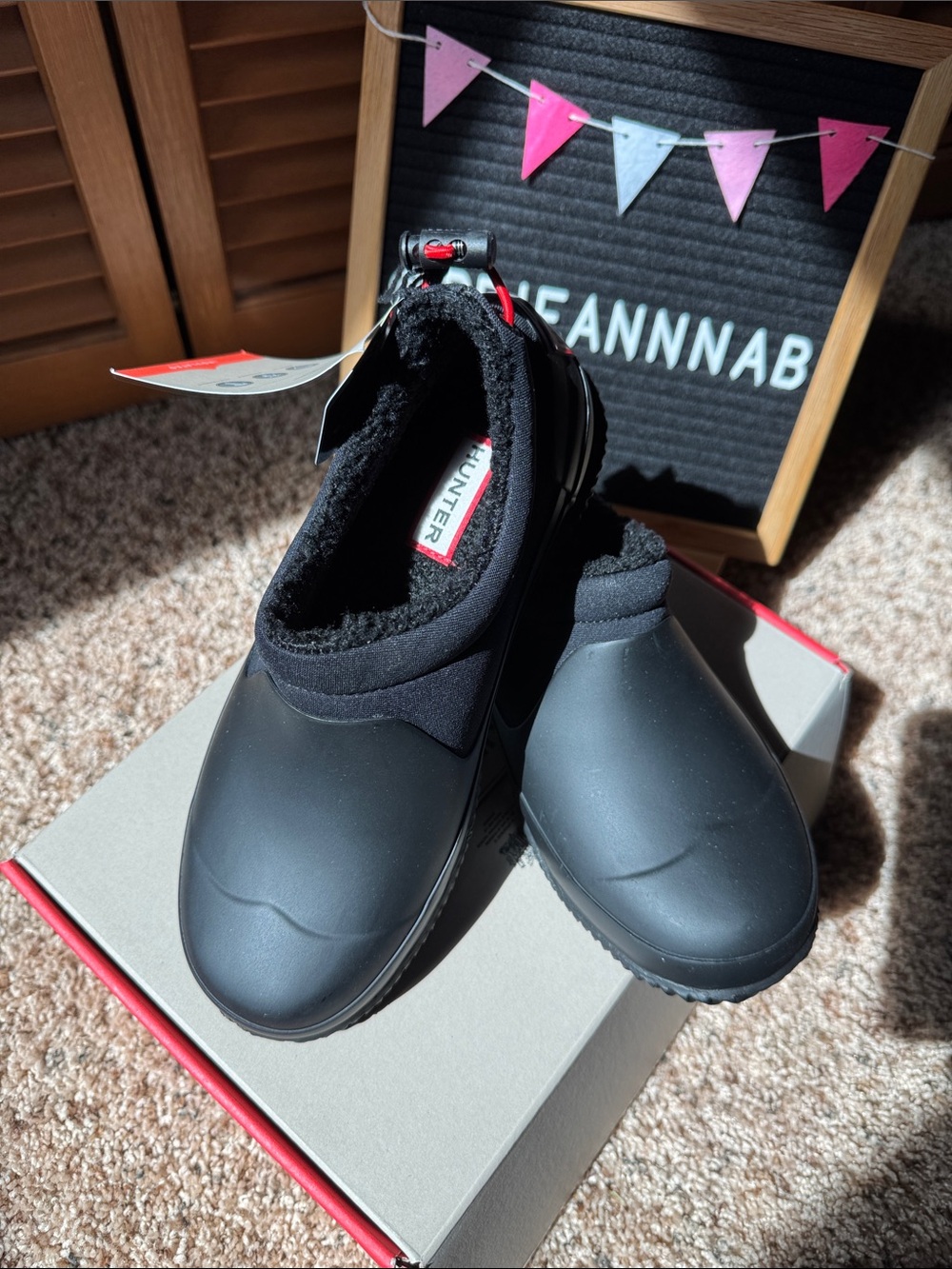 Size 37 Hunter original Sherpa shoe Black Slip-On Waterproof Clog with Fleece